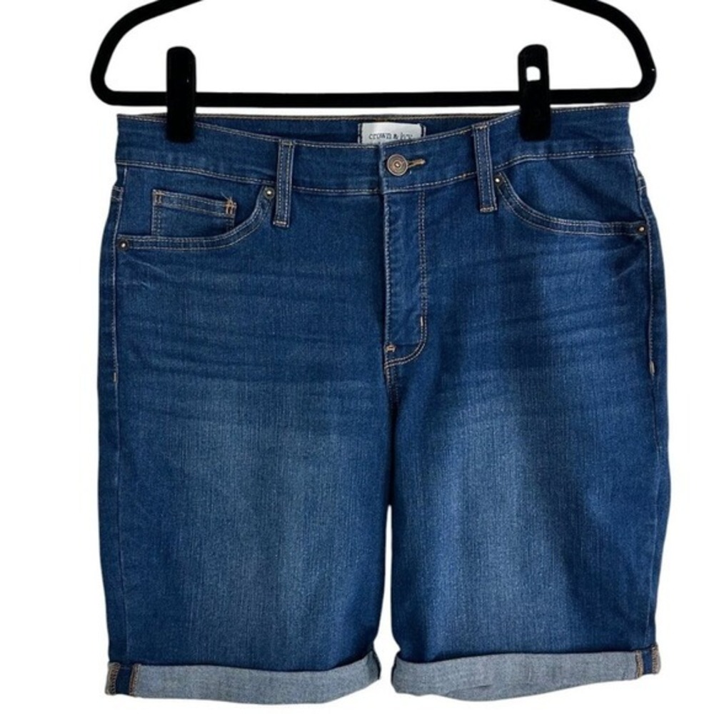 Crown & Ivy‎ Denim Shorts Women's Size 10 Blue Cuffed Mid Rise